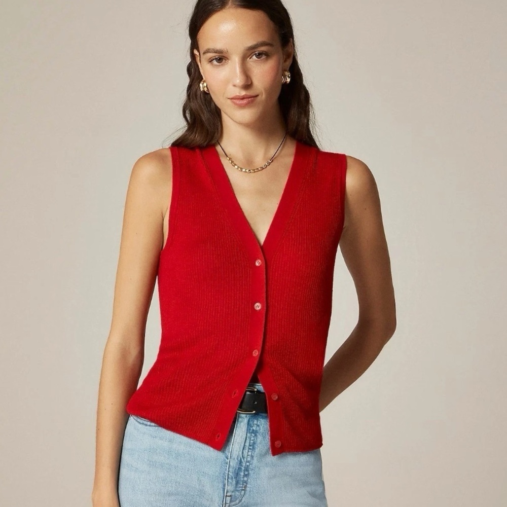 NWOT j crew red Cashmere-silk blend sweater shell